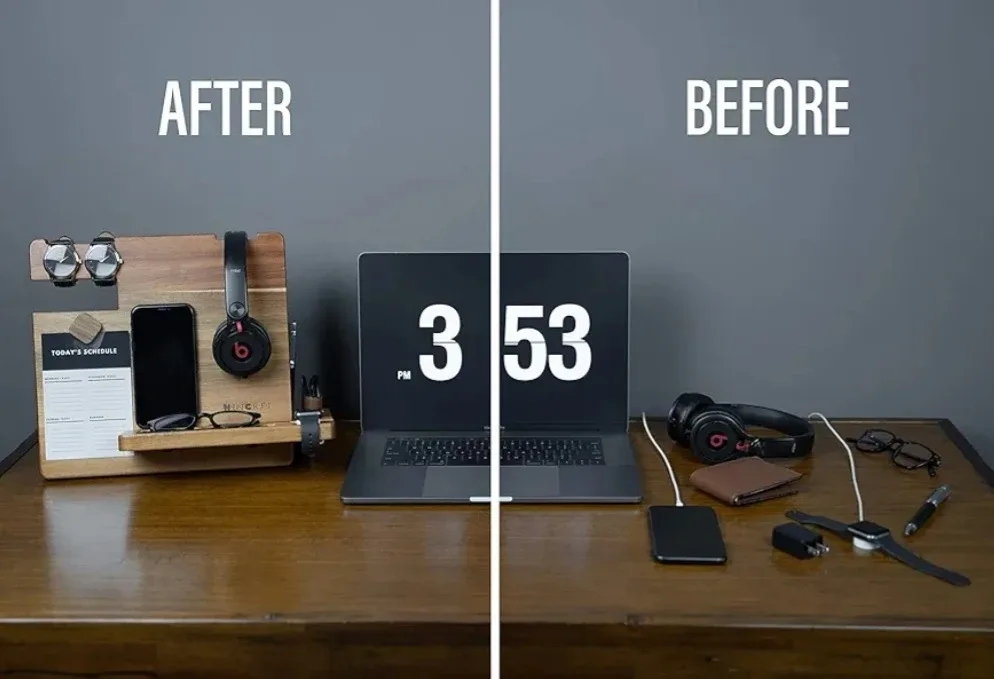 WUTCRFT - Wood Docking Station/Nightstand Organizer with... image indicator(6)