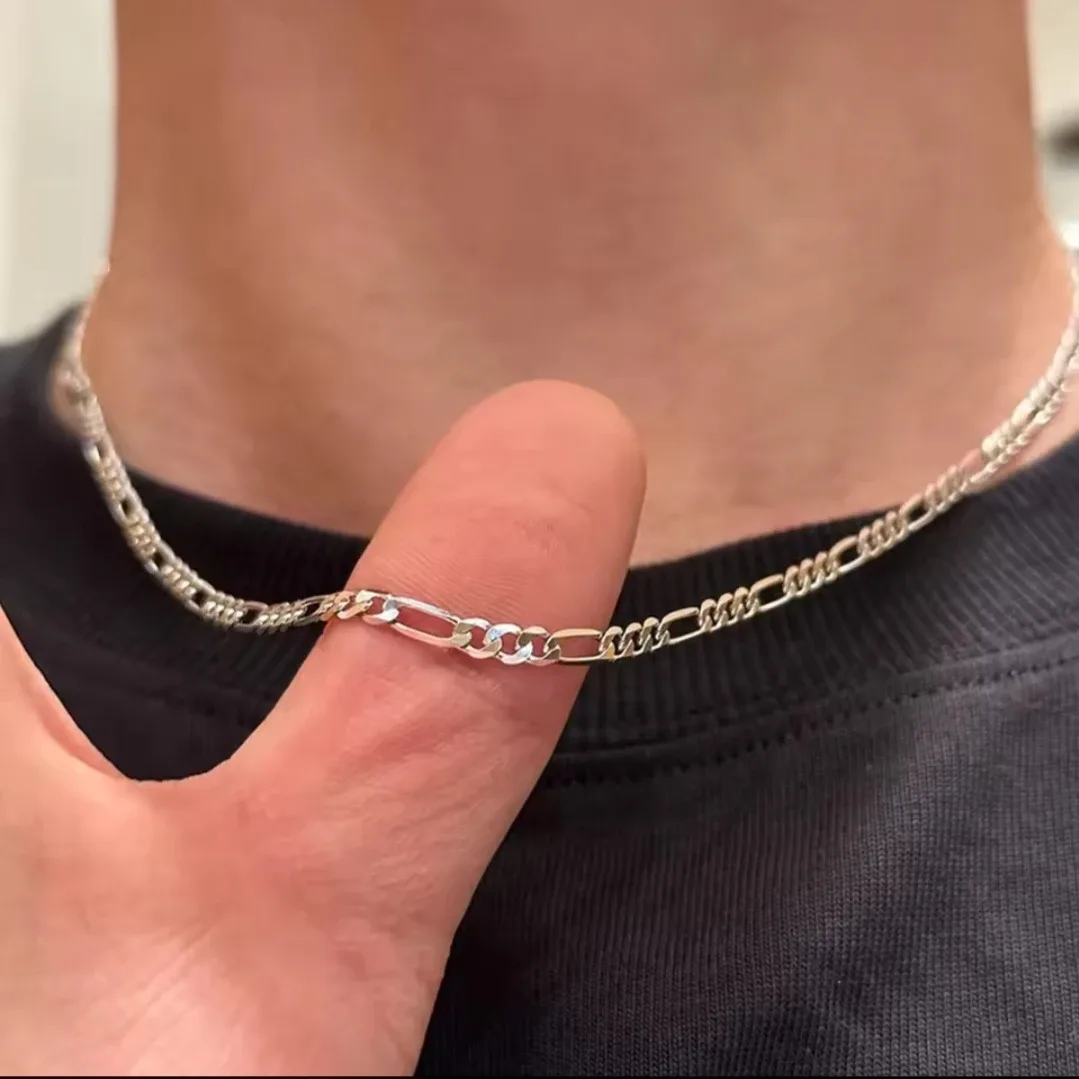 Silver Figaro Chain & Bracelet Set thumbnail
