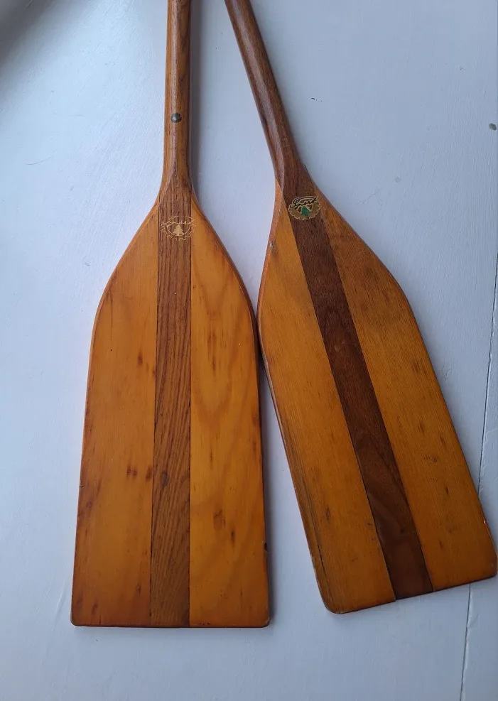 Pair of vintage wooden canoe paddles image indicator(2)