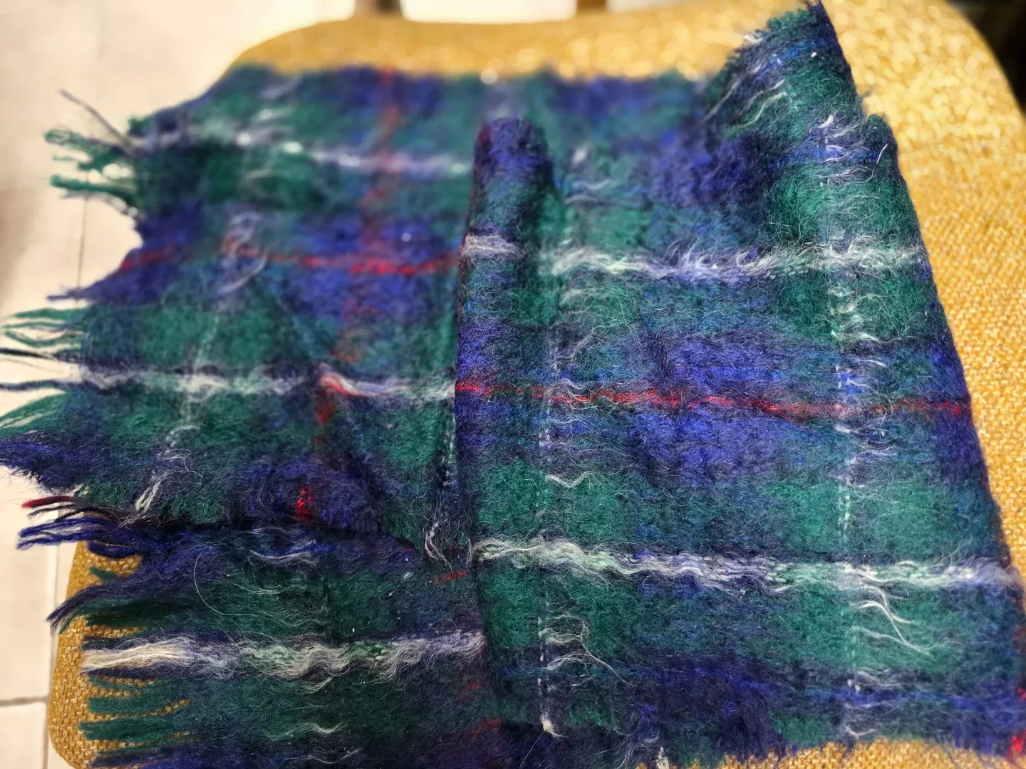 Tartan Plaid Scarf - Blue & Green- wool 120 cmx 25 cm thumbnail