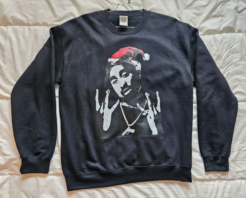 New Tupac Shakur Christmas Sweatshirt Black Size Medium Mint thumbnail