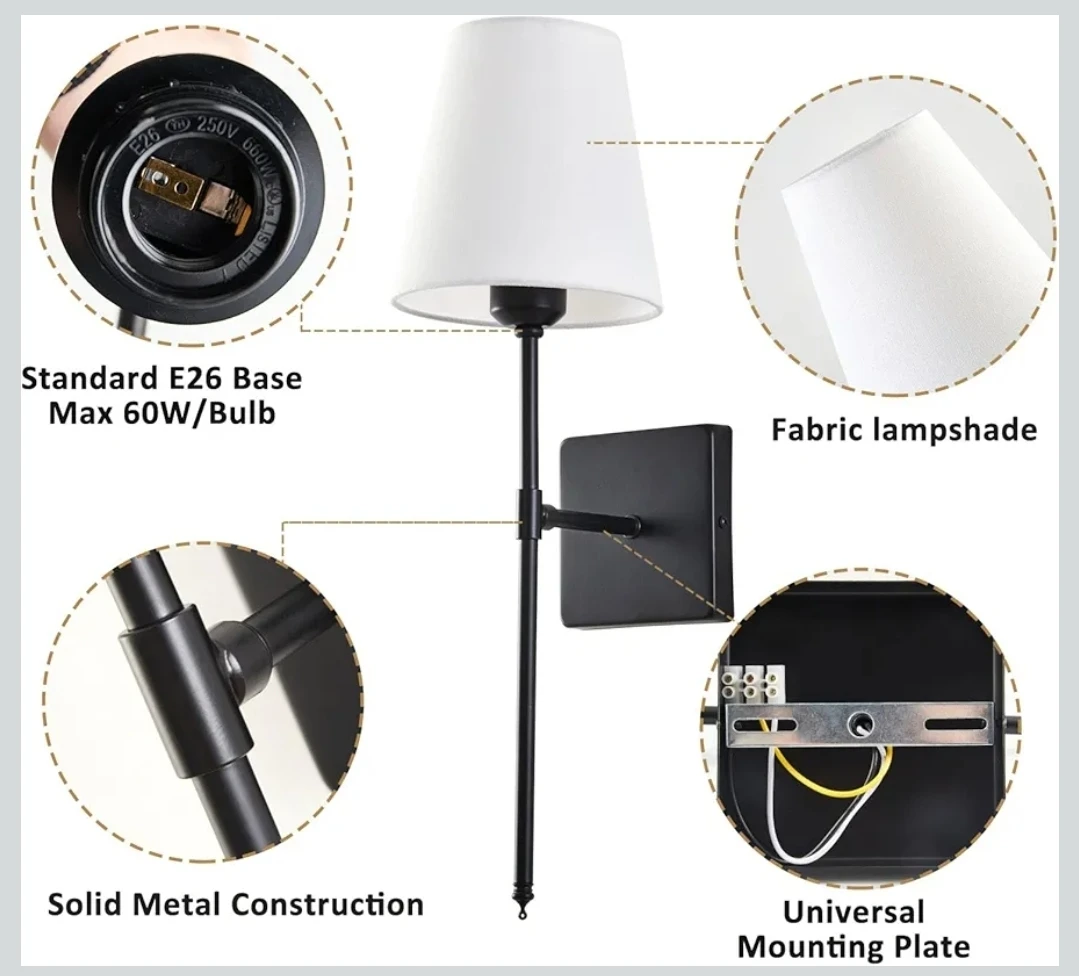 Wall Sconce Set of 2, Black - photo 2