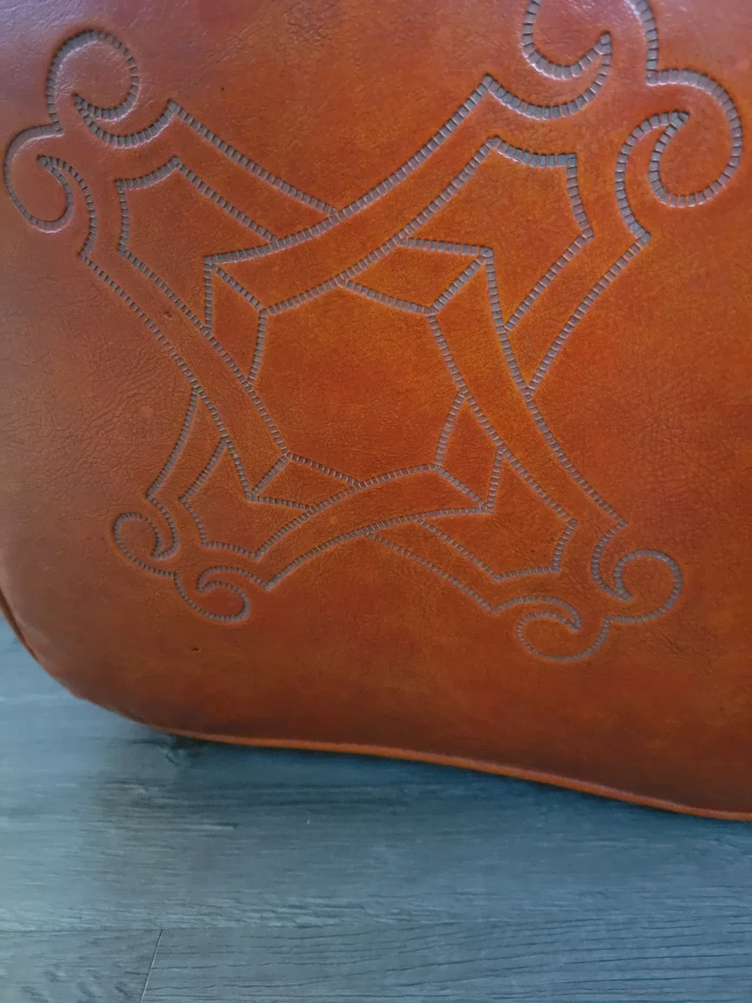 Vintage Burnt Orange Mid Century Ottoman. image indicator(2)