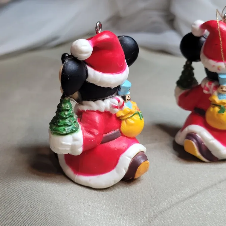 Pair of Vintage Mickey Mouse Santa Holiday Christmas Ornaments image indicator(8)