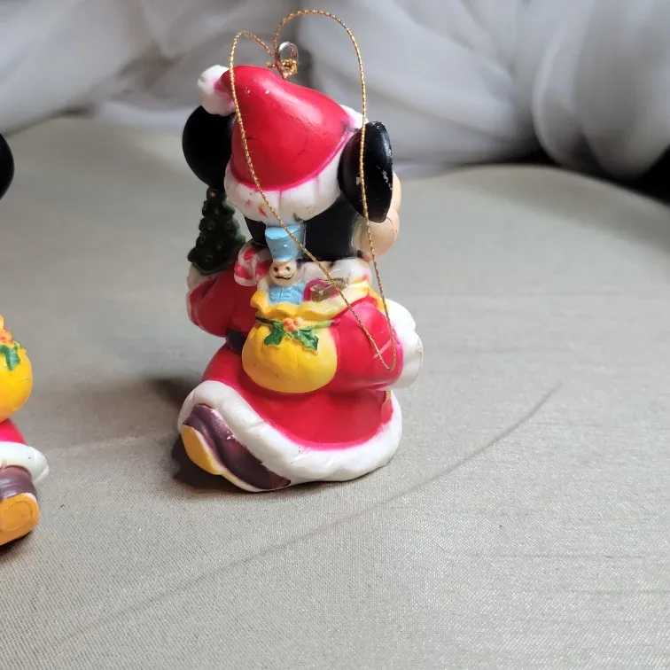 Pair of Vintage Mickey Mouse Santa Holiday Christmas Ornaments image indicator(9)