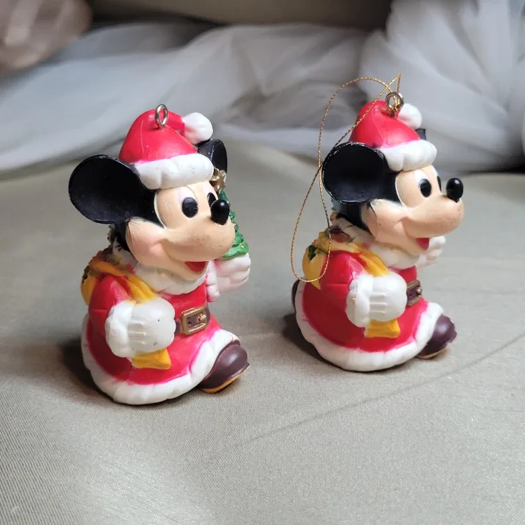 Pair of Vintage Mickey Mouse Santa Holiday Christmas Ornaments image indicator(10)