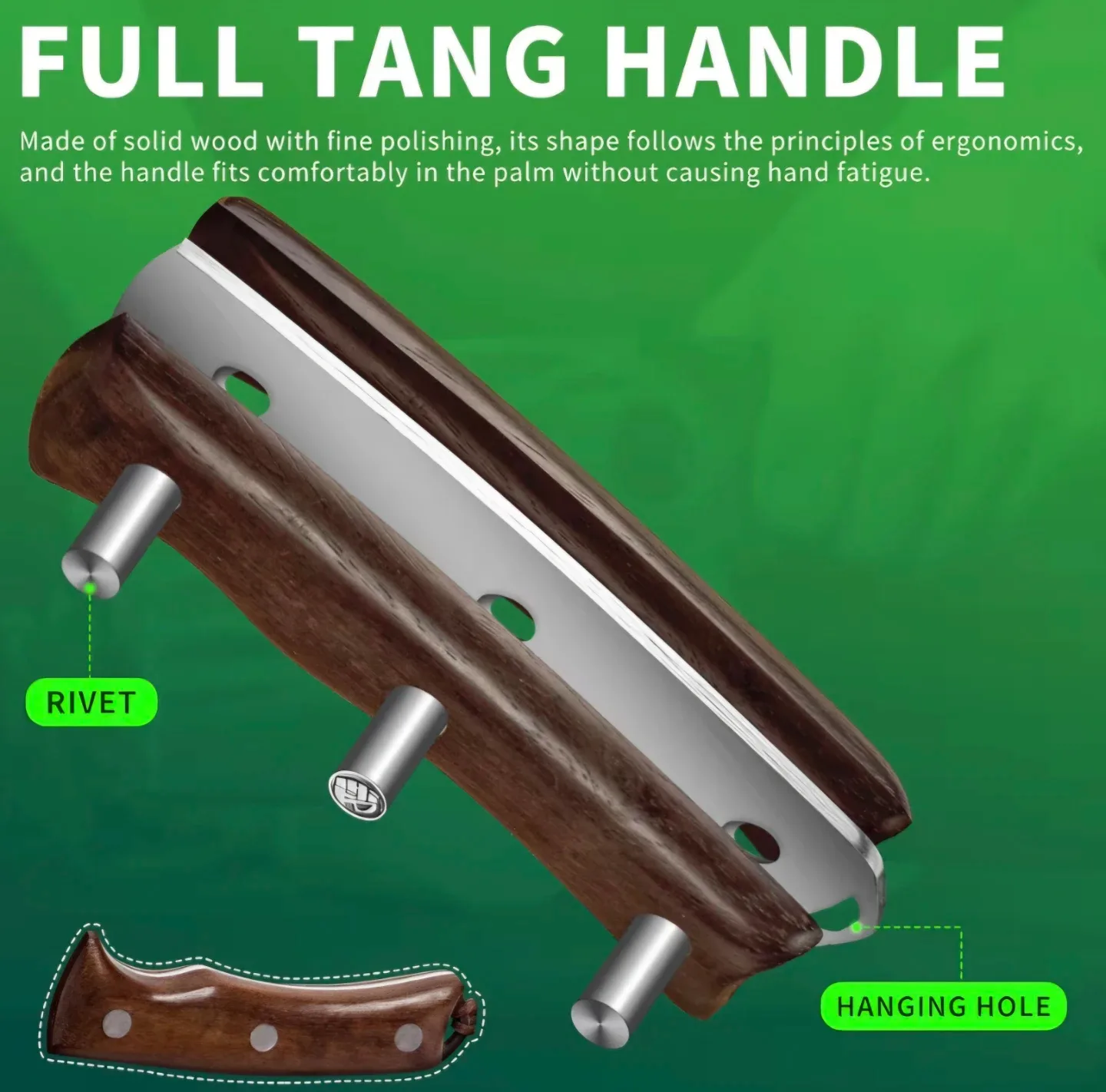 FULLHI Full Tang Butcher Chef Cleaver with Sheath New image indicator(6)