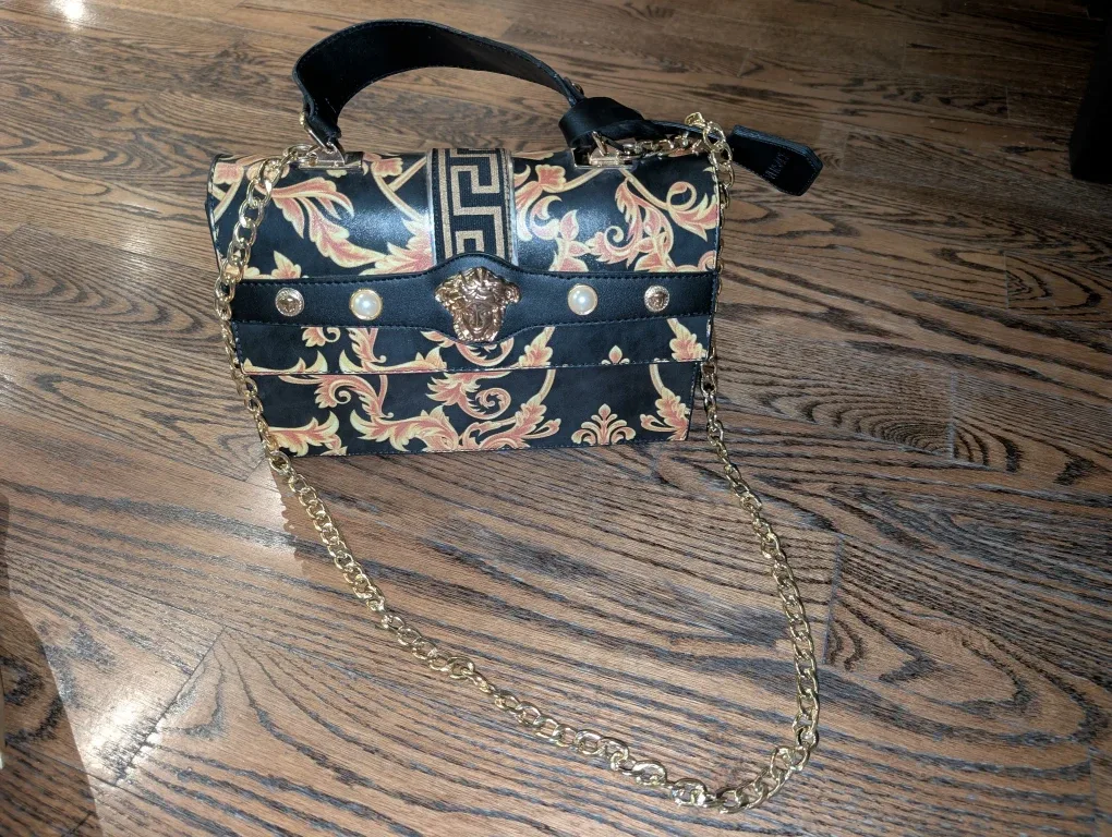 Versace Style Black & Gold Handbag