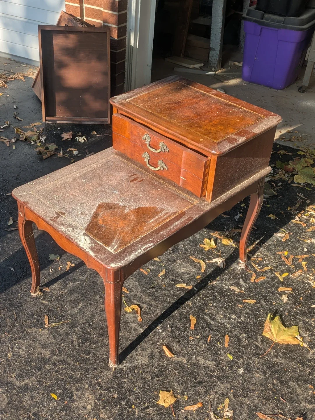 Vintage Wooden Side Table with Drawer