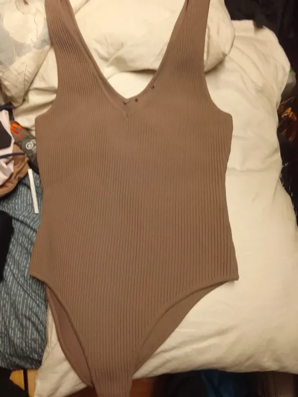 Brown Ribbed Bodysuit