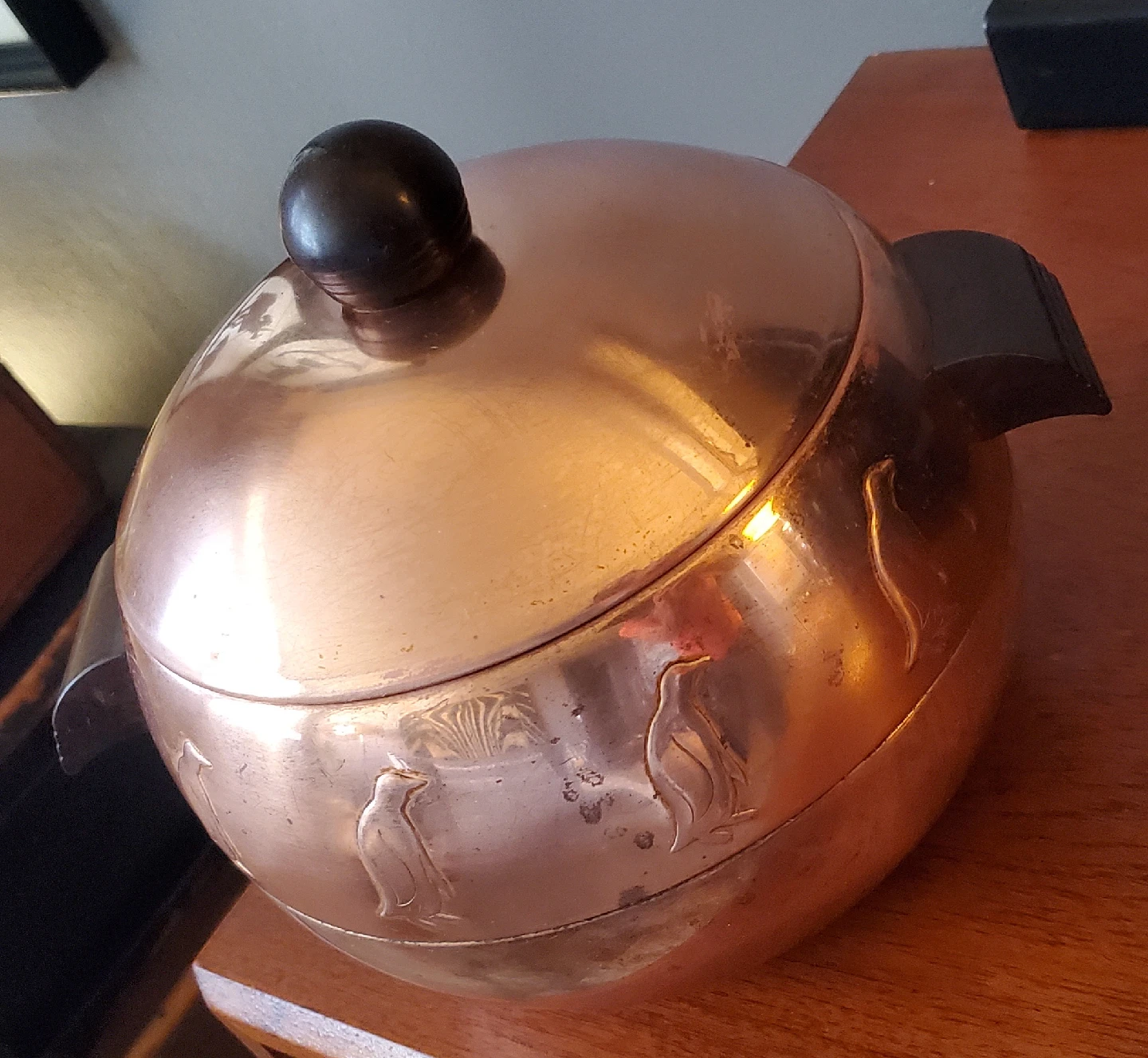 Vintage Copper Ice Bucket with Penguin Design
