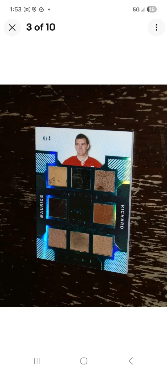 Leaf Ultimate Hockey Maurice Richard Card/ leather worn relics image indicator(3)