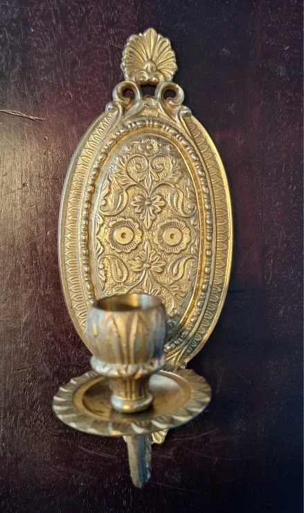 Vintage Lacquered Brass Wall Sconce Candle Holder