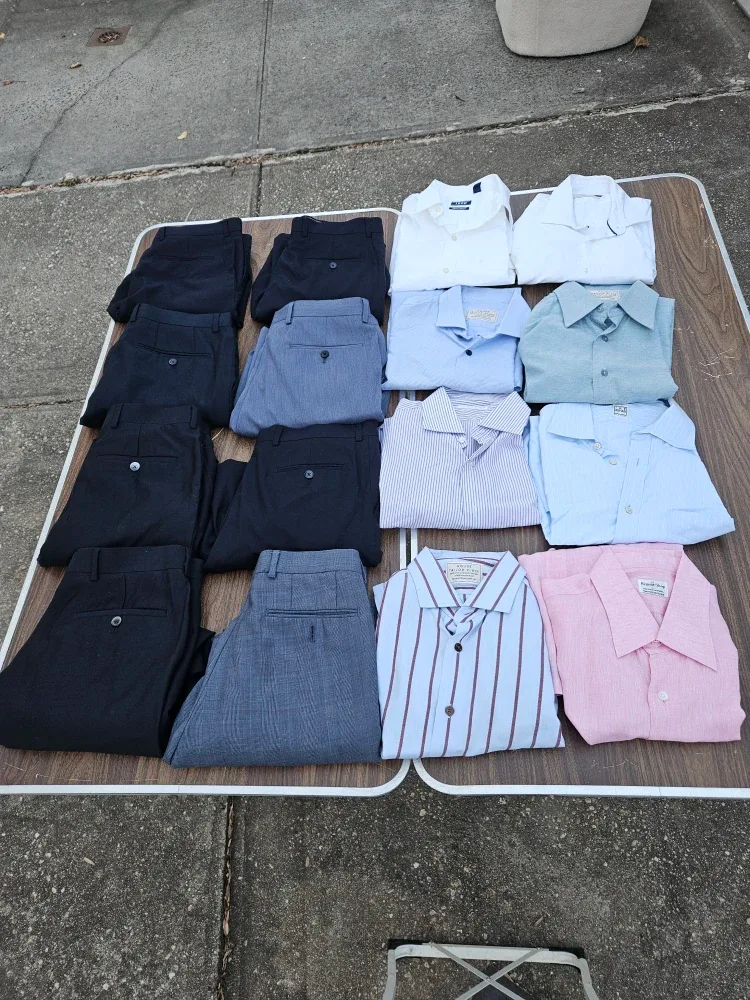 15 pants and shirts. Size 32 and medium