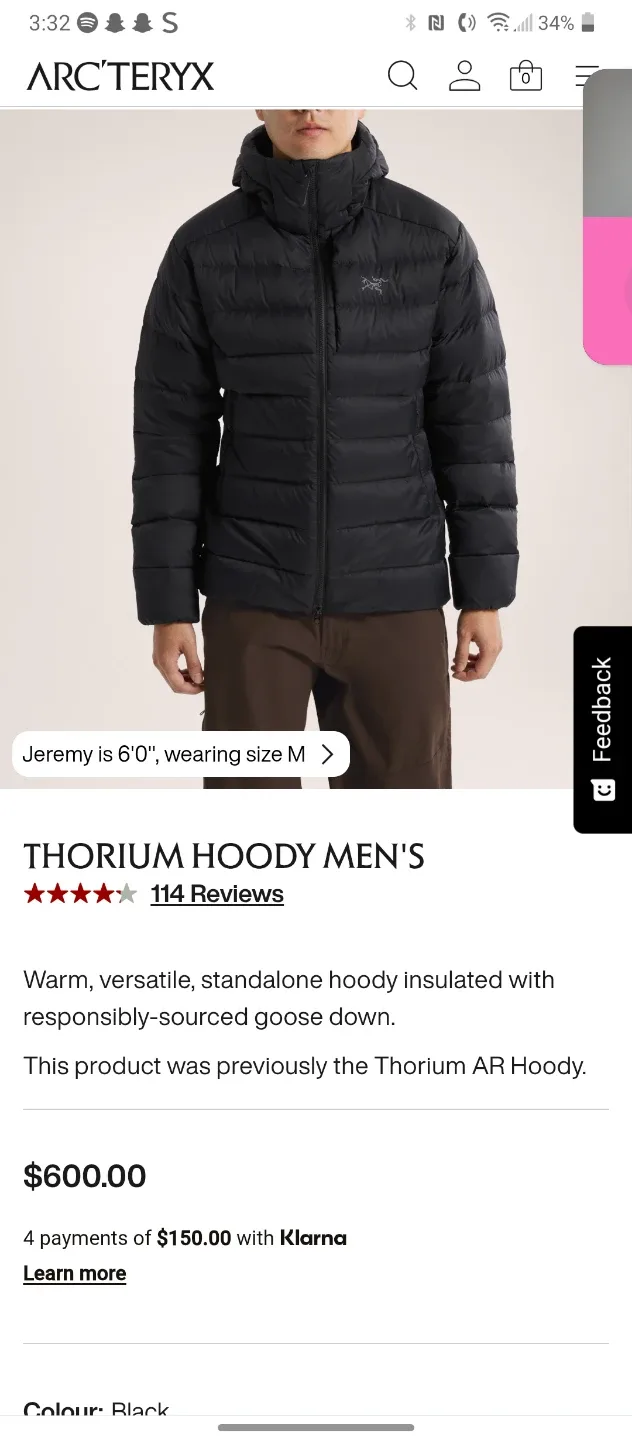 Arc'teryx Thorium Hoody Men's Black XL fits larger med image indicator(2)