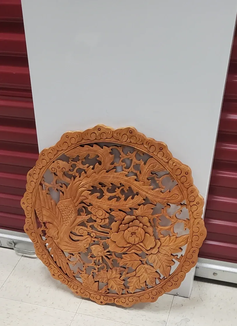 Carved Wood Wall Art - Phoenix & Peony image indicator(3)