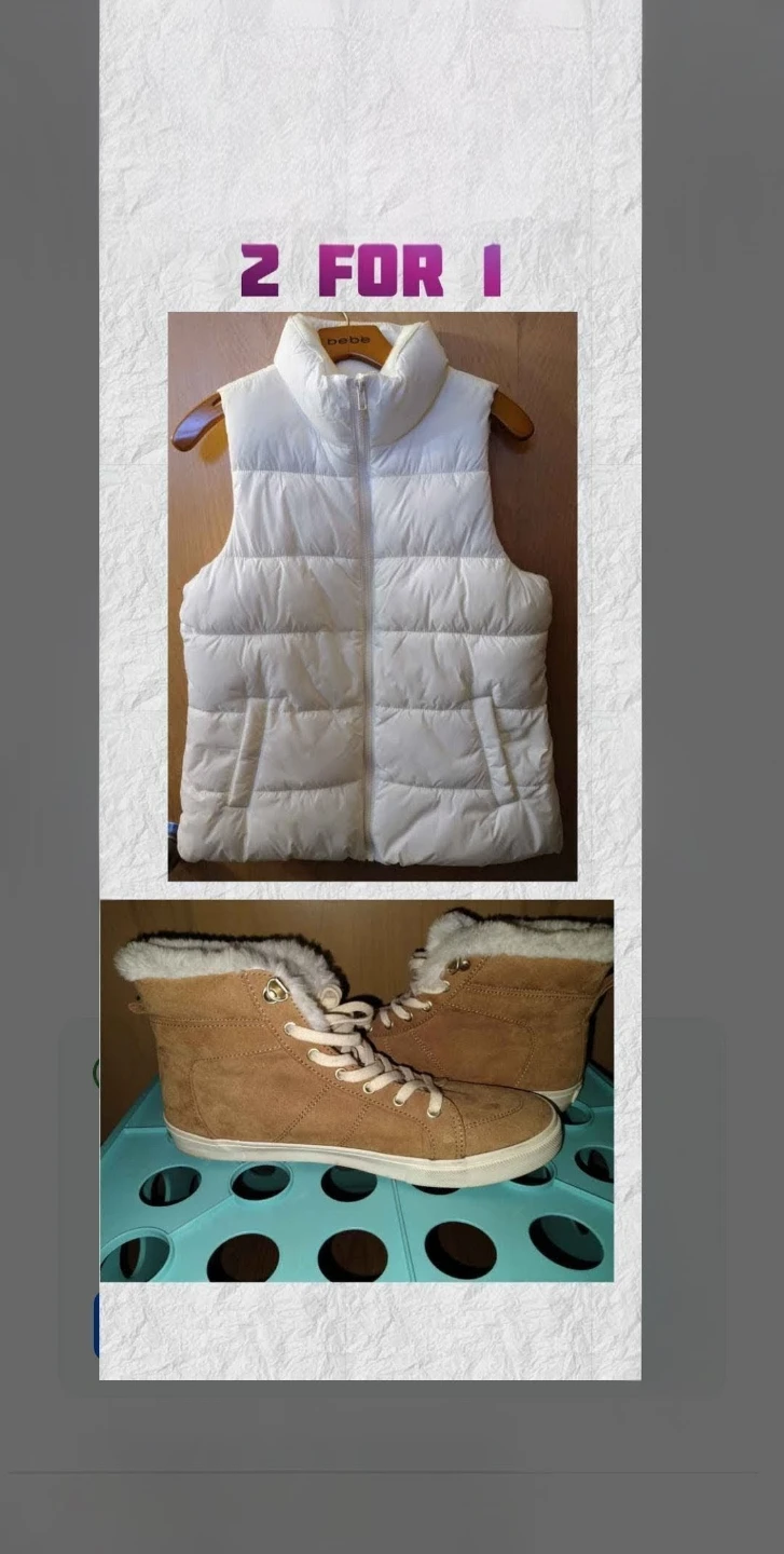 2 for 1 OLD NAVY SMALL WHITE VEST SIZE 8 WALNUT HIGH RISE BOOTS