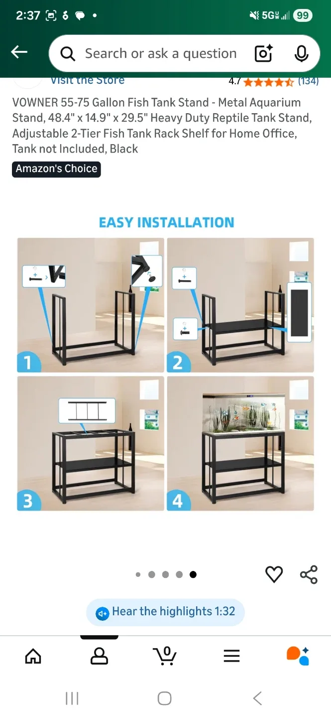 VOWNER 55-75 Gallon Fish Tank Stand - Black image indicator(8)