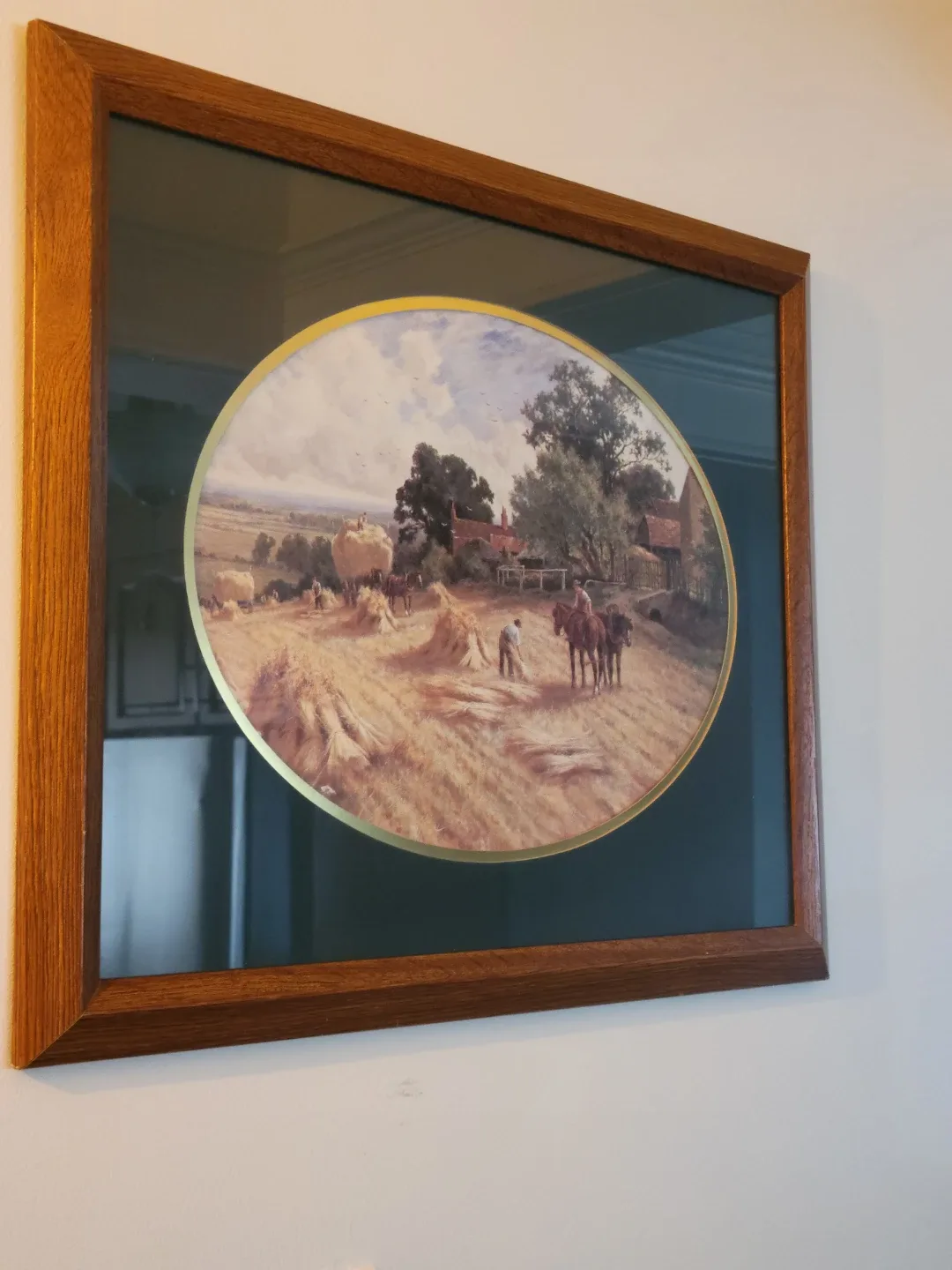 Vintage Henry H Parker Harvesting Picture in beautiful oak frame image indicator(5)
