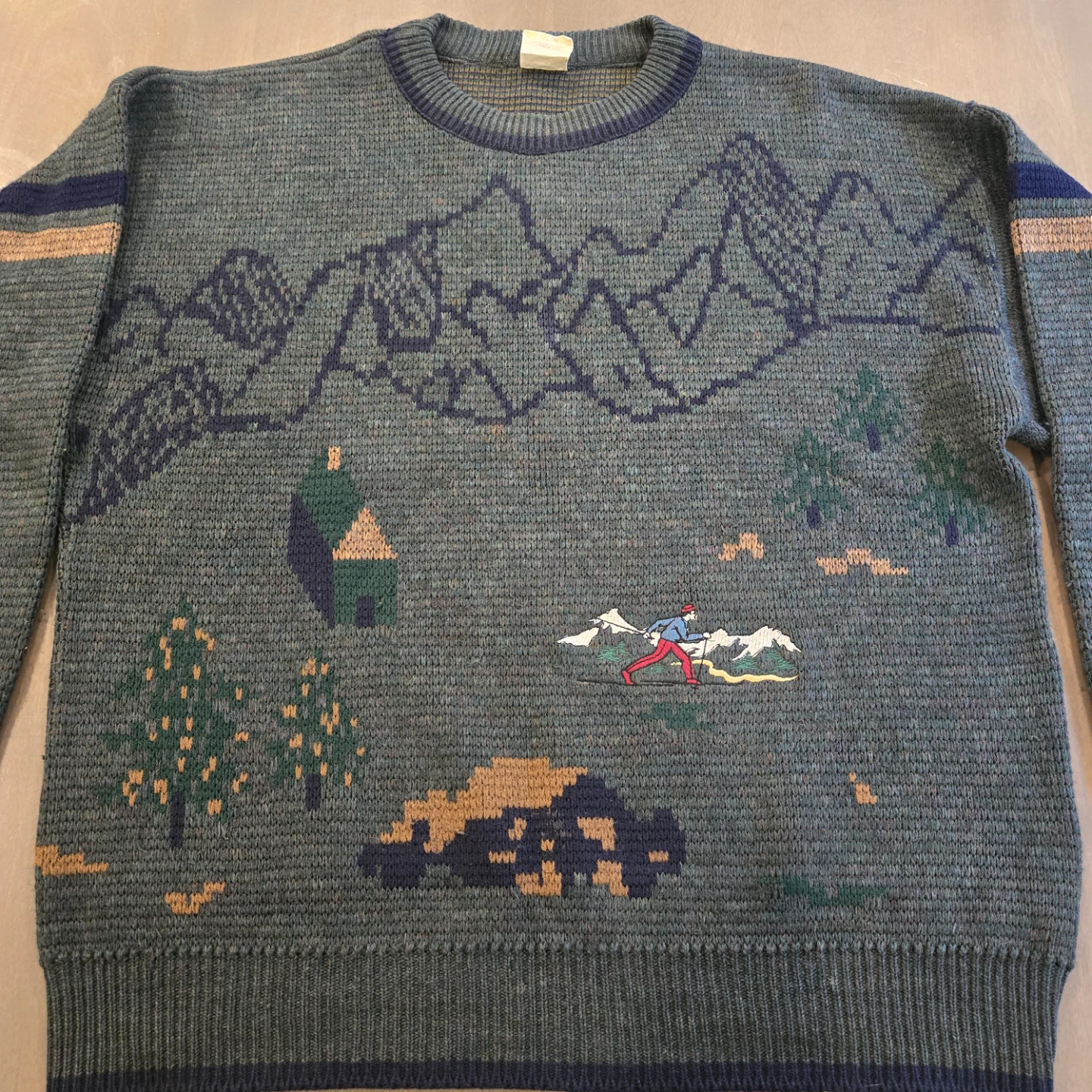 Vintage Landscape Skier Knit Sweater Men’s XL