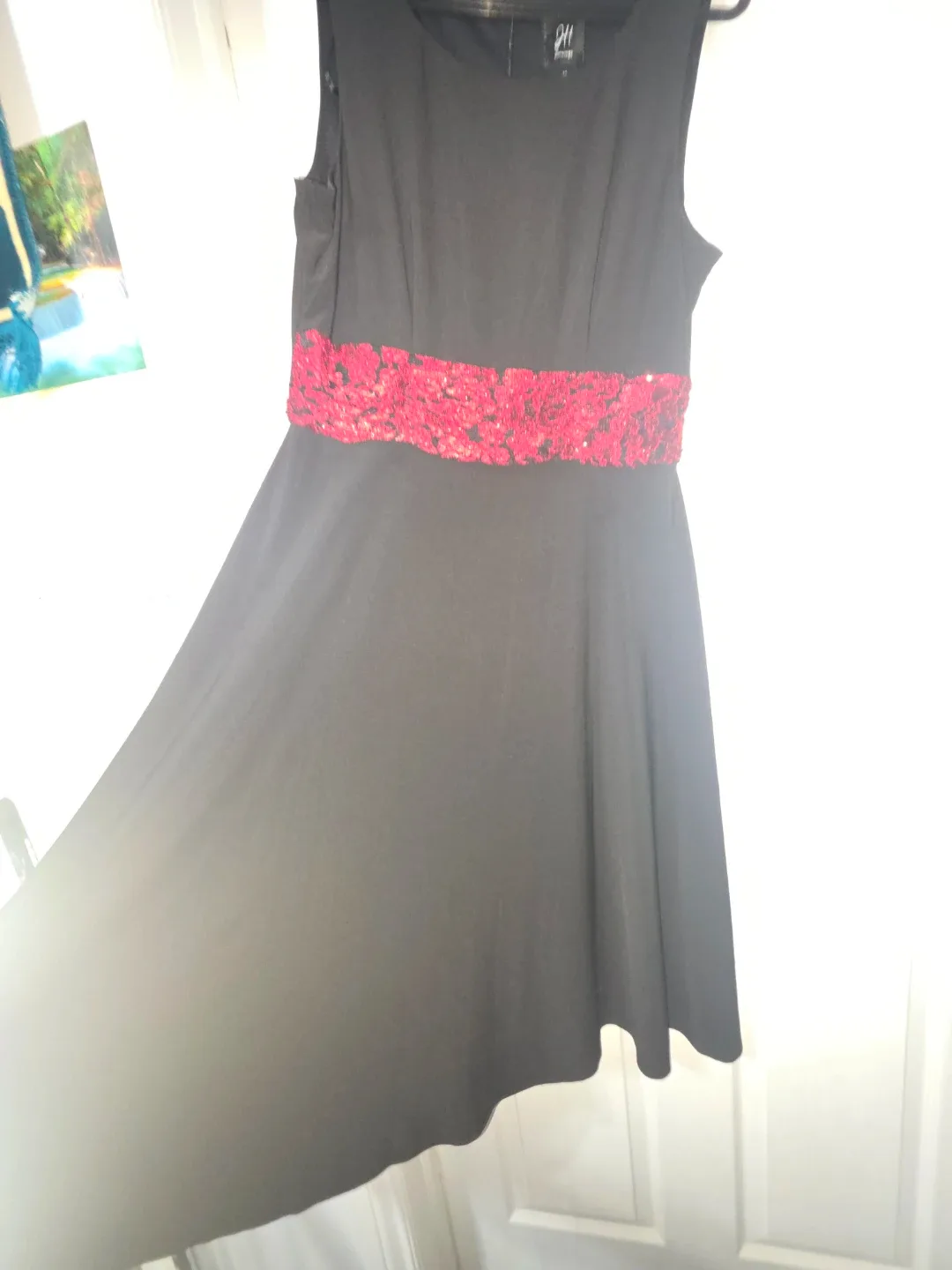 JH Design Black Dress with Red Waist Detail image indicator(2)