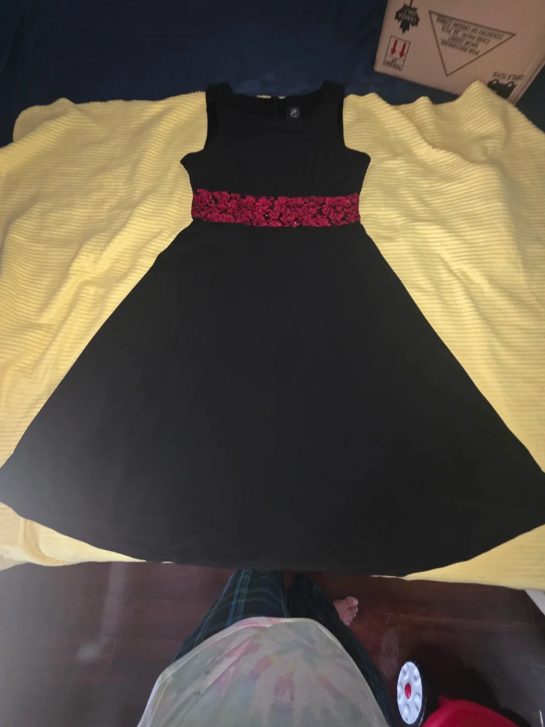 JH Design Black Dress with Red Waist Detail image indicator(5)