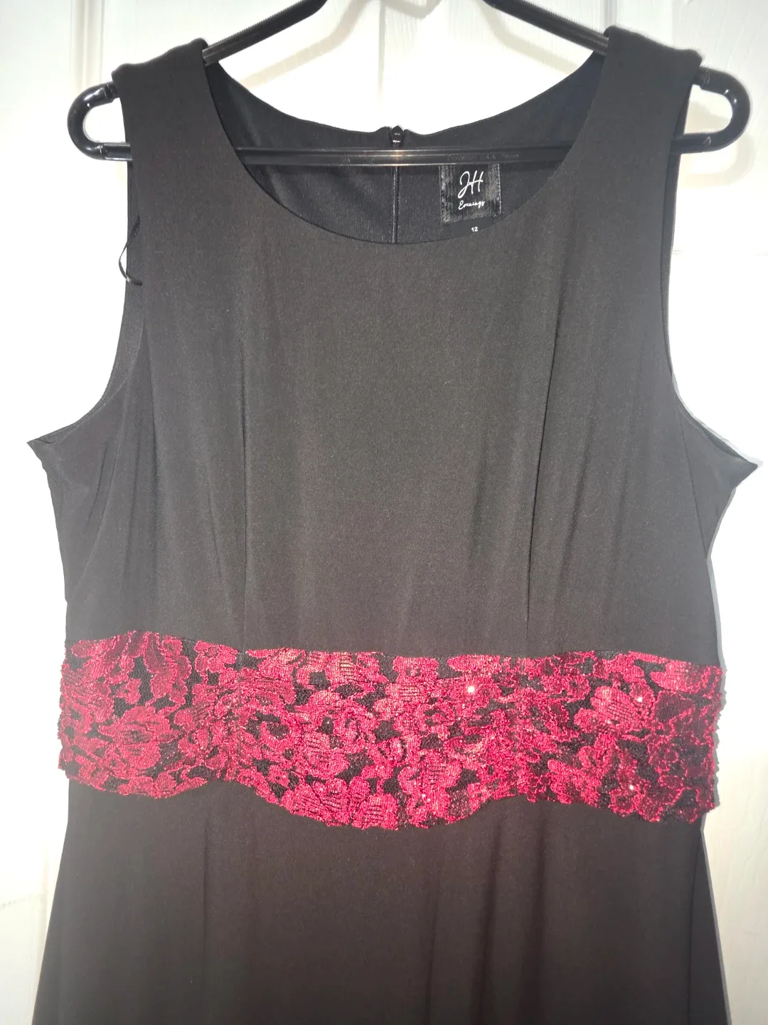 JH Design Black Dress with Red Waist Detail image indicator(7)