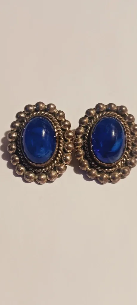 Sterling Silver 925 Genuine Lapis Lazuli Clip-on Earrings