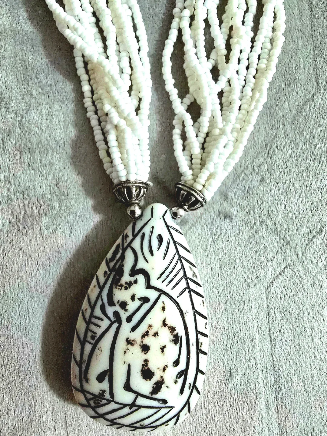 White Beaded Necklace with Pendant
