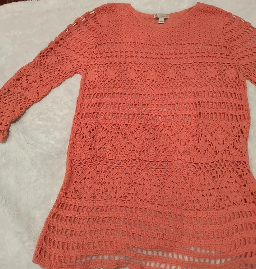 Christopher & Banks Coral Crochet Top - Size L image indicator(3)