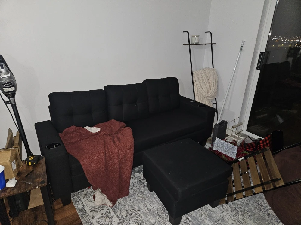 Black Sectional Sofa with Ottoman - photo 2