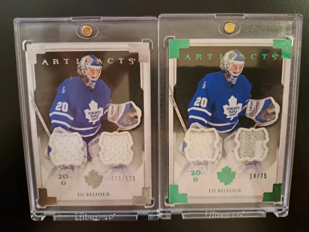 Upper Deck artifacts/Ed Belfour/silver/Emerald game worn cards image indicator(4)
