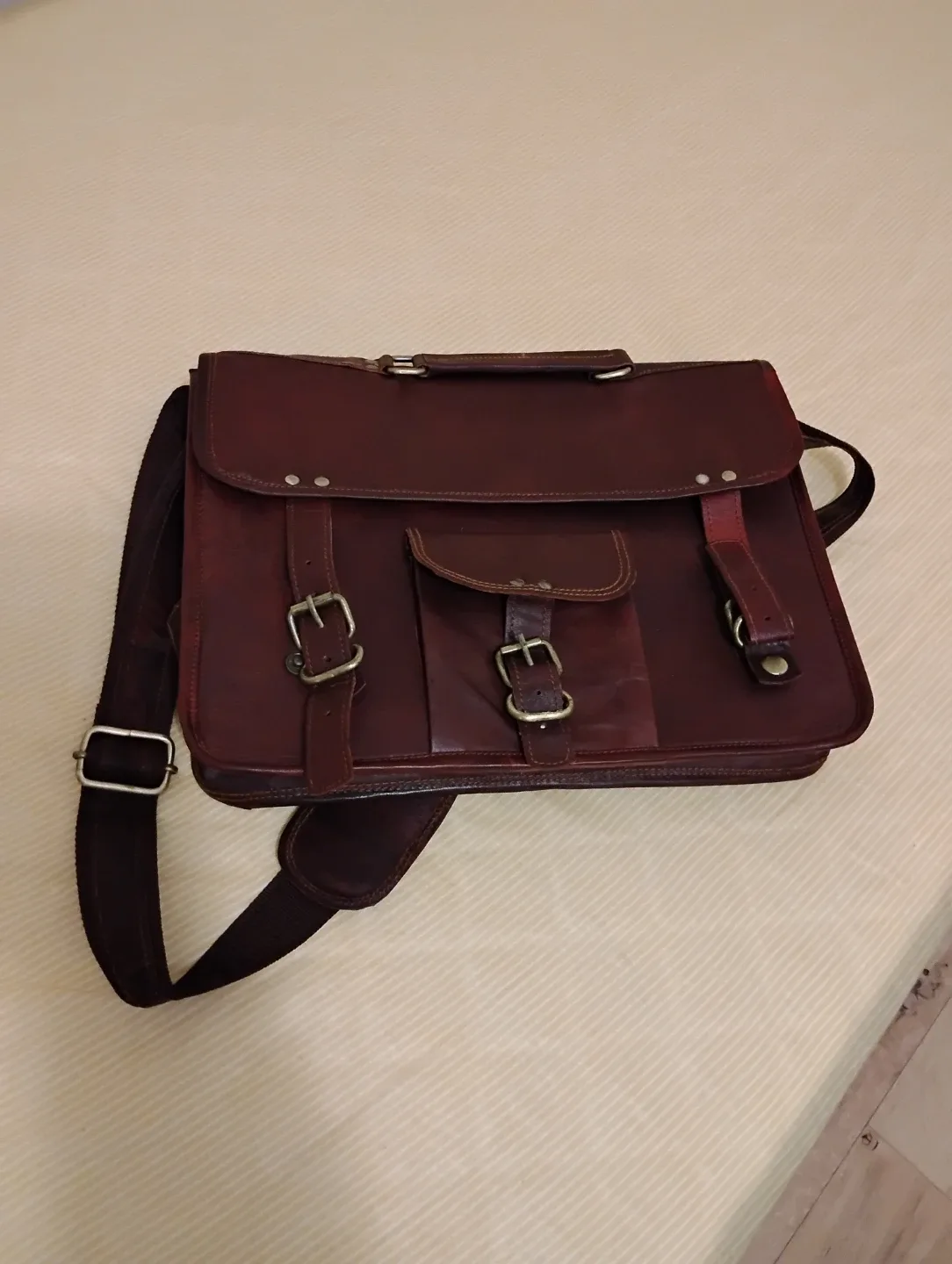 Leather Satchel Bag - Brown