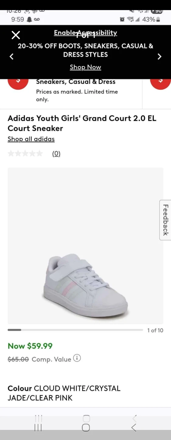 Adidas Youth Girls' Grand Court 2.0 EL Sneaker