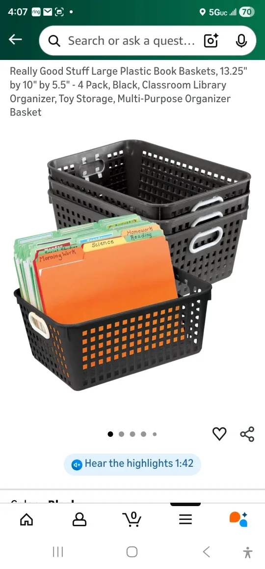 Really Good Stuff Black Plastic Book Baskets - 4 Pack image indicator(3)