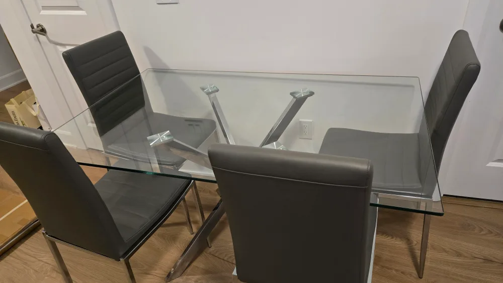 Glass Dining Table with 4 Chairs - Grey