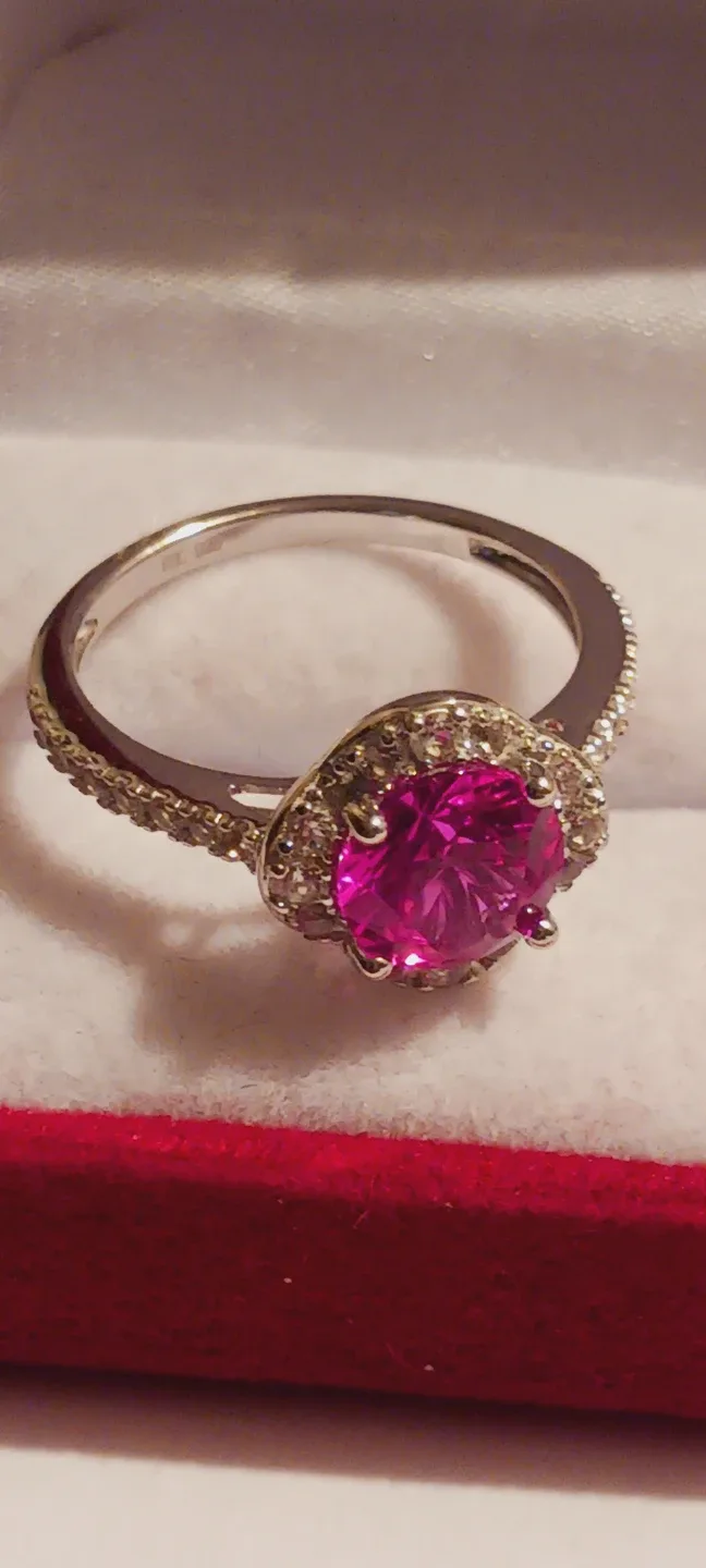 NEW !! STERLING SILVER 925 PINK RUBY RING. 9. thumbnail