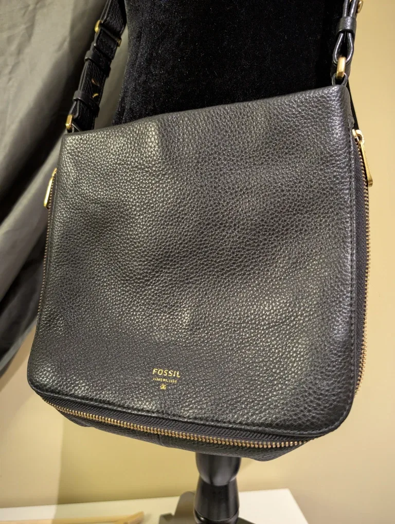 Fossil Black Leather Crossbody Bag