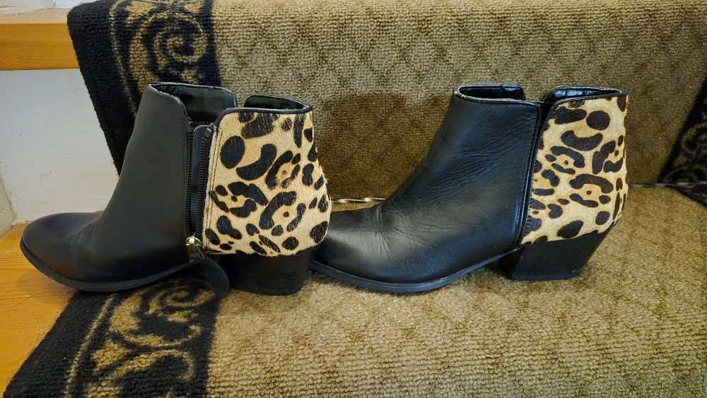 Franco Sarto Black & Leopard Print Ankle Boots