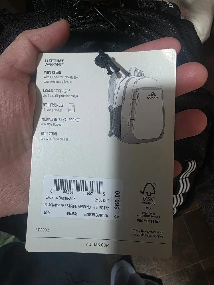 Adidas Excel and Backpack Black/White - New w/ Tags! image indicator(3)