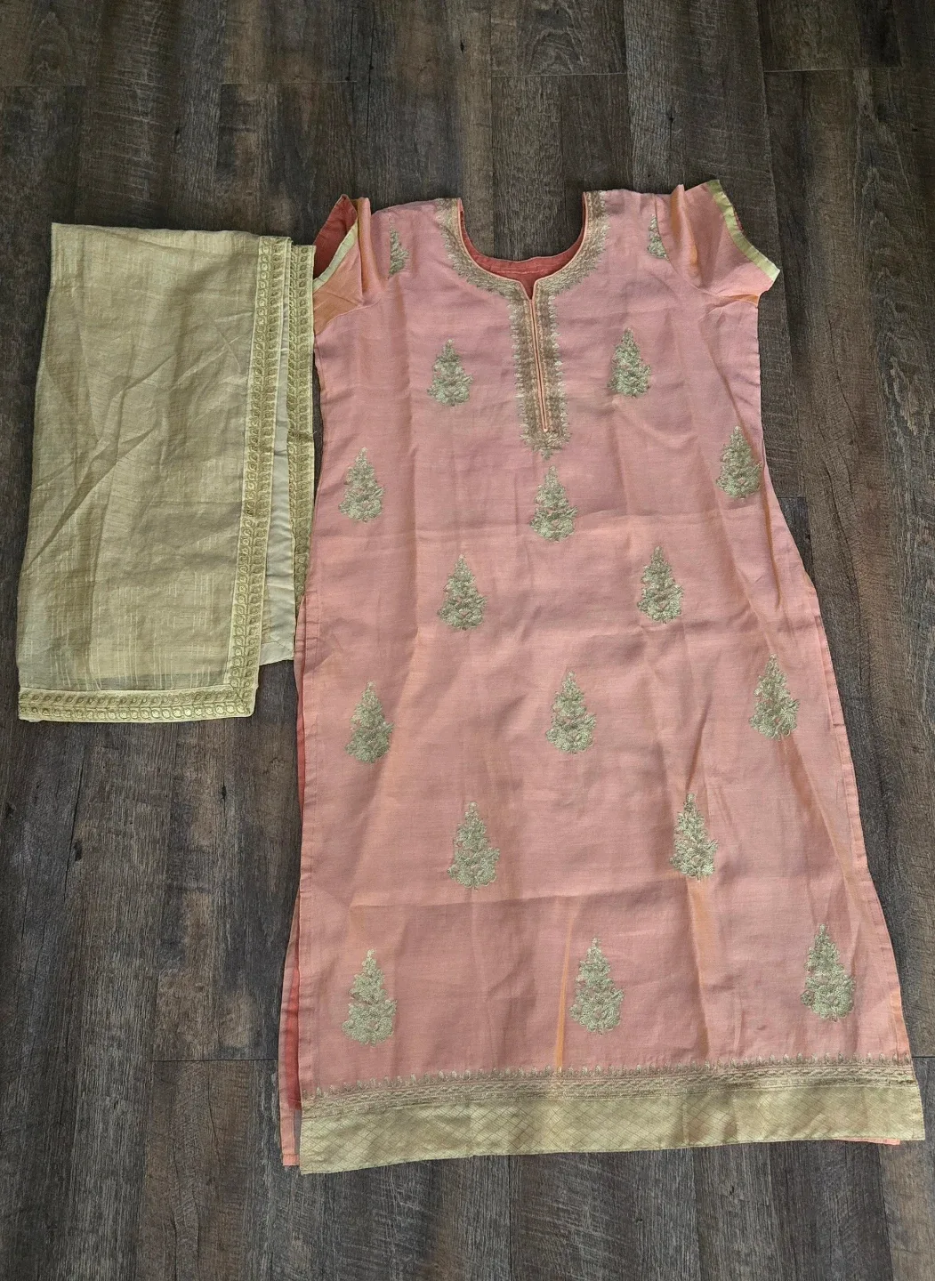 Peach and Gold Salwar Kameez Suit -XL