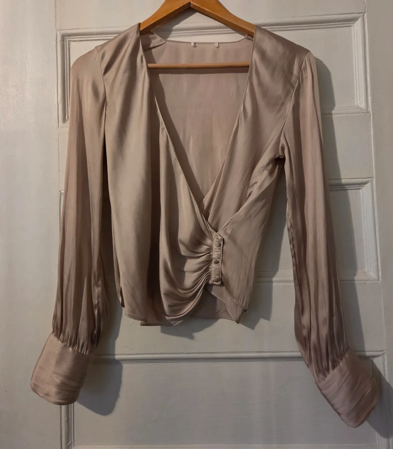 Champagne Gold Satin Long Sleeve Blouse - Size small thumbnail