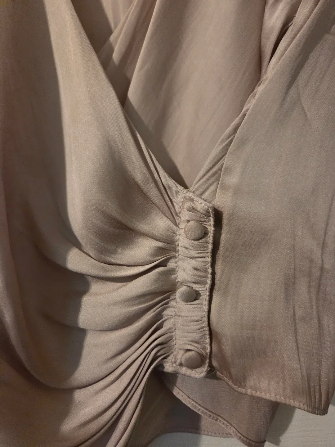 Champagne Gold Satin Long Sleeve Blouse - Size small image indicator(3)