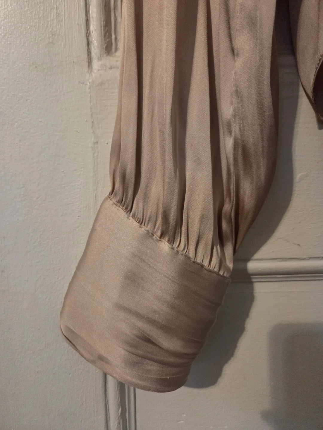 Champagne Gold Satin Long Sleeve Blouse - Size small image indicator(5)