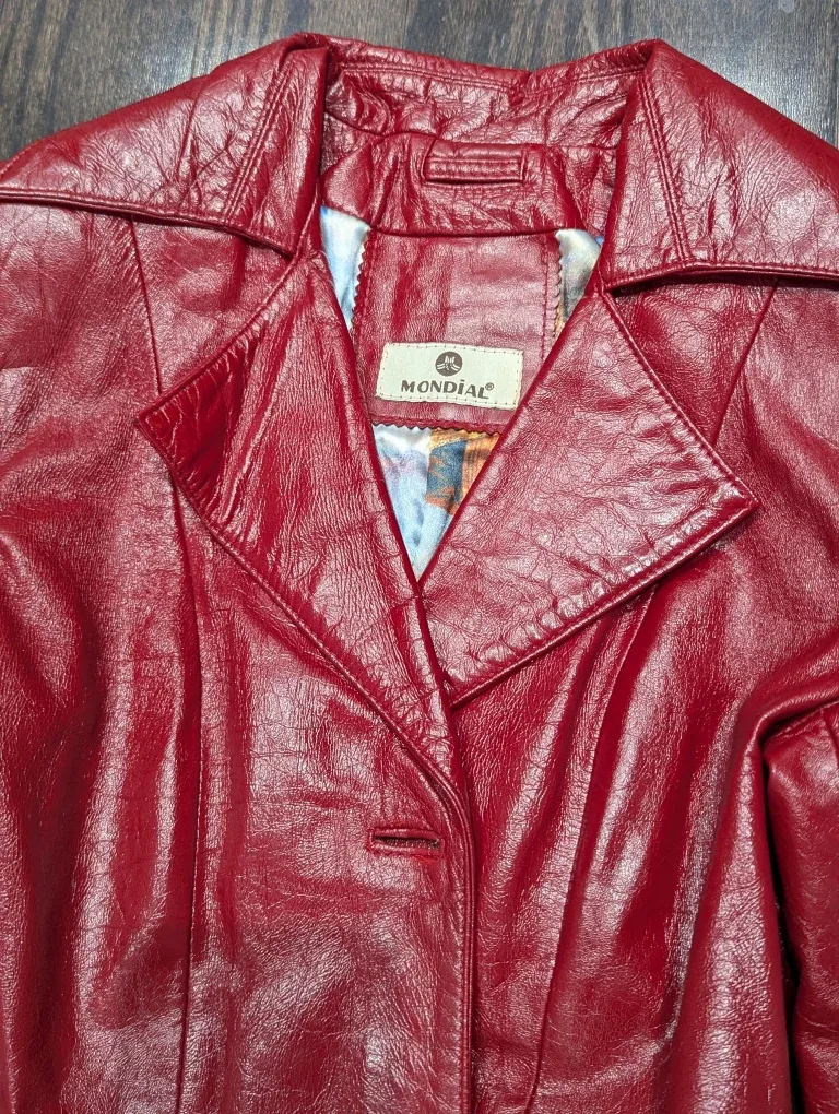 Red Genuine Leather Trench Coat size S image indicator(4)