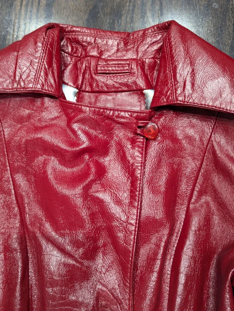 Red Genuine Leather Trench Coat size S image indicator(5)
