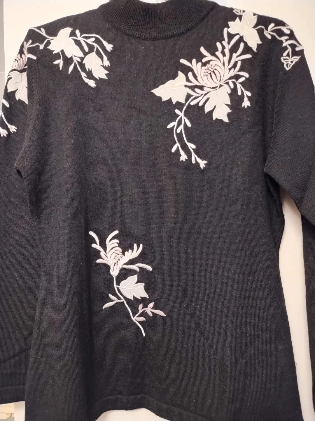 Floral Embroidered Black Sweater - Acrylic Wool Blend thumbnail