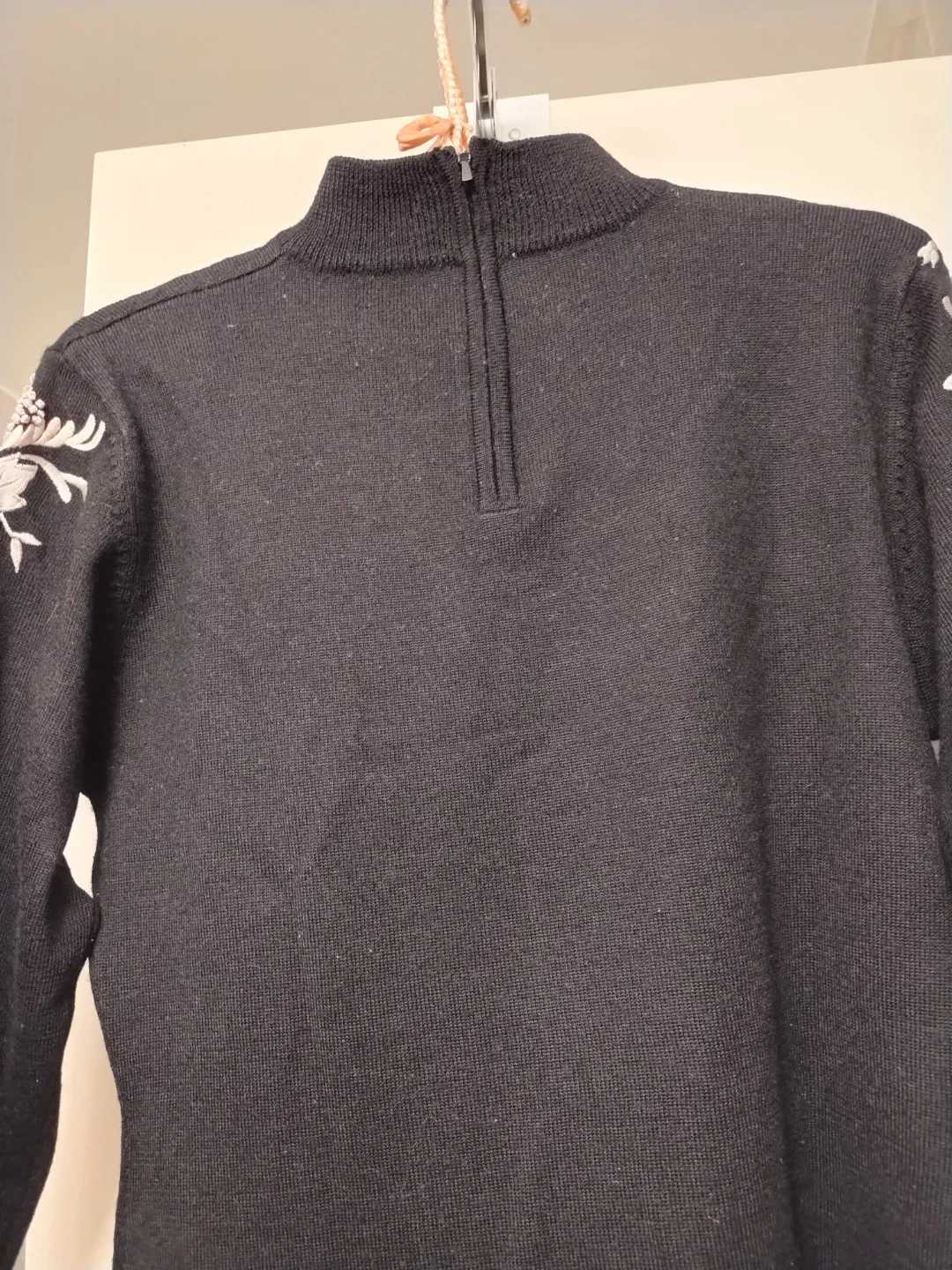 Floral Embroidered Black Sweater - Acrylic Wool Blend image indicator(4)