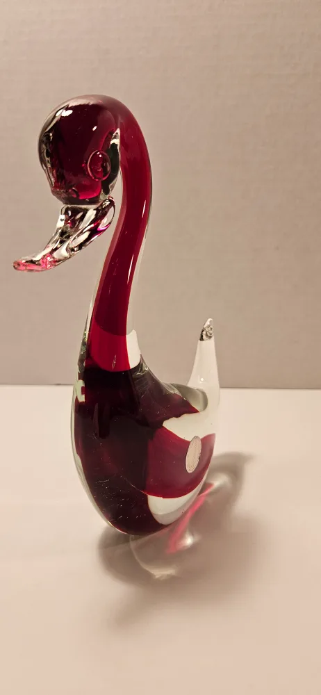 Murano Art Glass Swan Figurine - Red & White image indicator(2)
