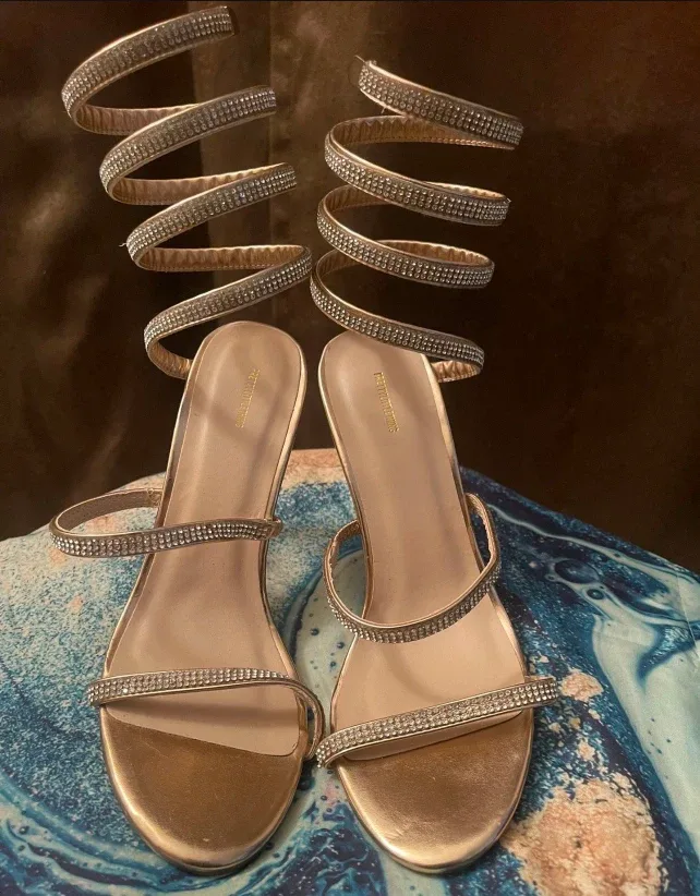 PrettyLittleThing Spiral Diamante Heels image indicator(2)